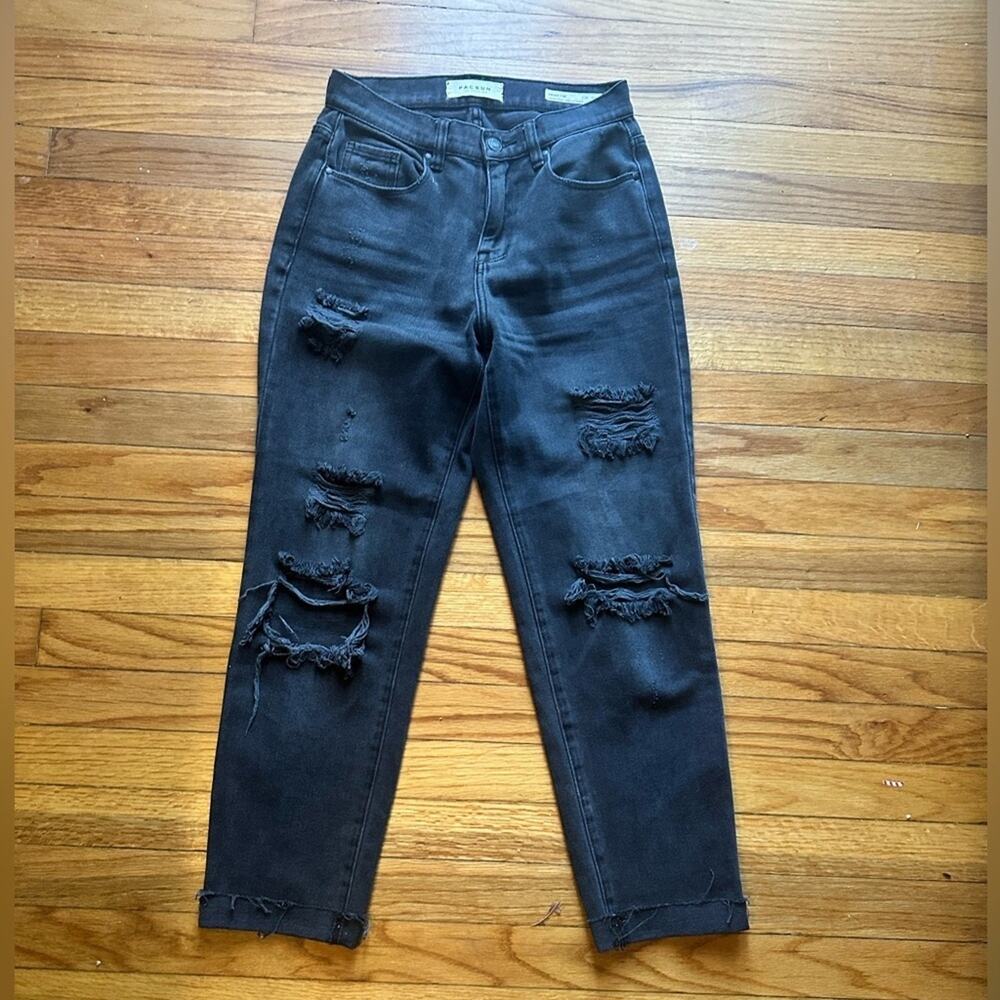 Pacsun Vintage Icon Black Distressed High-Rise Jeans Raw Hem, Effortless Edge
